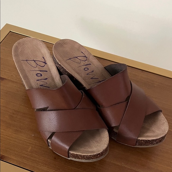Blowfish Brown Cross-Strap Mules - Picture 1 of 4